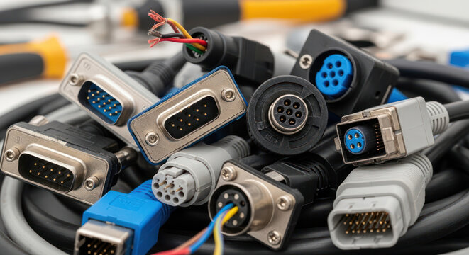 Cables and Connectors Assortment for Electronic Data Hardware Equipment