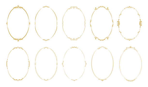 Vintage Oval Golden Frame Collection Elegant Decorative Border Vector Set
