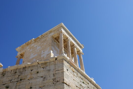 The temple of Athena Nike (Apteros Nike) at the Propylaea of the Acropolis of Athens