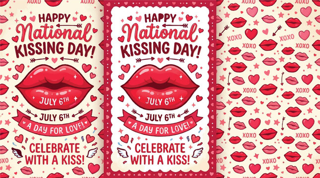 National Kissing Day, lip prints, kiss marks, romantic icons, vector stickers