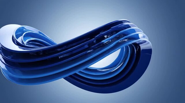 Abstract stack of curved blue ceramic plates on blue background