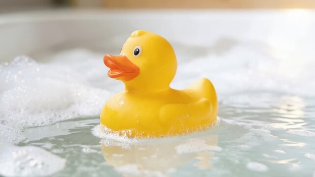 children bath time toy yellow duck in foamy water video