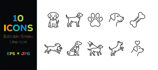 Obraz premium Editable cute dog icons set with paw and bone illustration