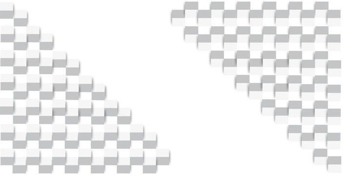 White 3d cube collection with various angle perspectives on transparent background. Minimalist square block set in different rotation and view for geometric mockup, product display or abstract design.