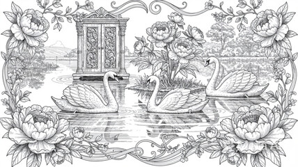 Two swans on the water surface. © Bang