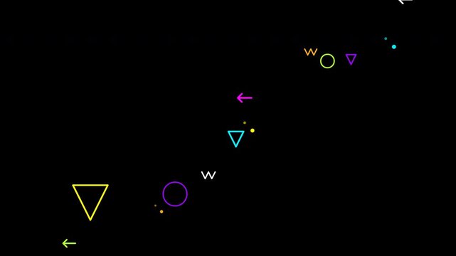 Dynamic geometric motion animation showcasing colorful shapes swirling through space with vibrant visuals and cinematic camera effects