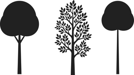 Stylized tree silhouette illustration showing diverse shapes and structures for nature, environment, ecology, and botanical design concepts © MDGOLAP