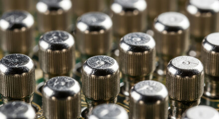 Obraz premium Macro Pins of an Electronic Circuit Board Component Array