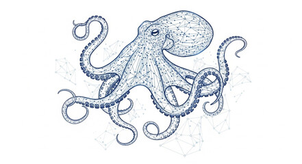Detailed illustration of a common octopus with many tentacles. © Refa