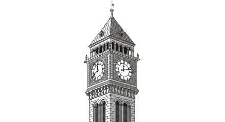 Detailed Illustration of a Grand Clock Tower Facade. © Refa