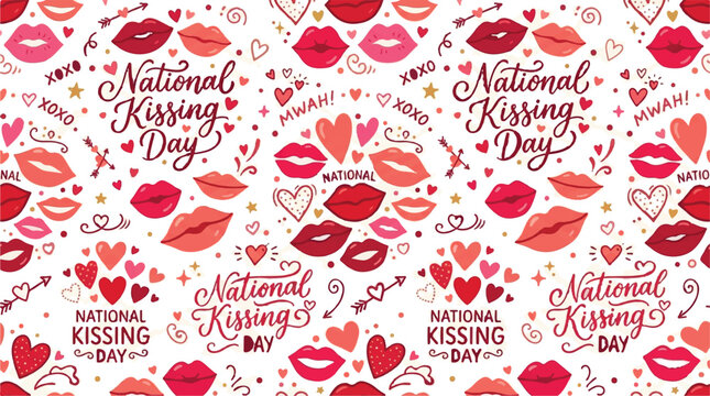 National Kissing Day, lip patterns, heart designs, Valentine's Day, love symbols, seamless background