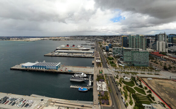 Aerial View of the San Diego Embarcadero and Cruise Terminal