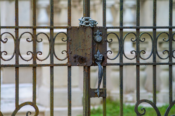 Vintage Rusted Iron Gate with a Lock, Chain, and Adorned with Fleur de Lis © William A. Morgan