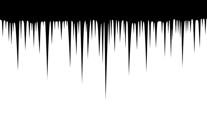 Black icicle shaped sound wave pattern on white background abstract audio waveform graphic design element