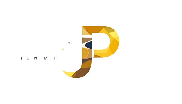 Modern abstract design featuring initials "JP" rendered with a geometric, mosaic-like effect in warm hues against a clean white backdrop. Minimalist