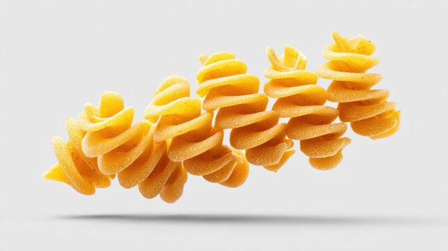 Close-up of uncooked fusilli pasta isolated on a white background