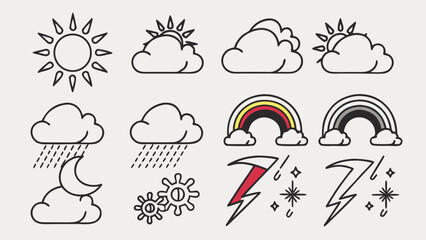 Obraz premium Weather Icon Set with Clouds Sun and Rain
