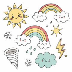 Obraz premium Weather Icons Cartoon Rainbow Sun Cloud