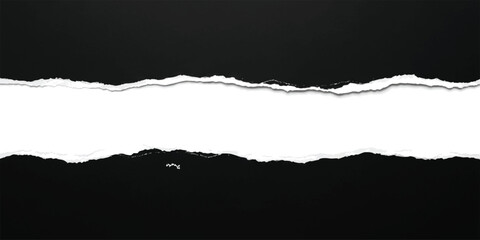 Black paper sheet torn in half with a wide horizontal gap for text copy space © mahedi