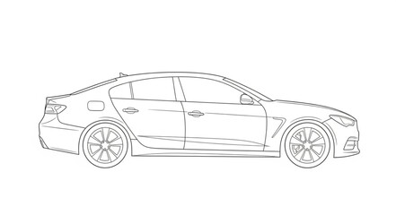 Fototapeta premium Modern Sedan Car Outline Drawing Side View.