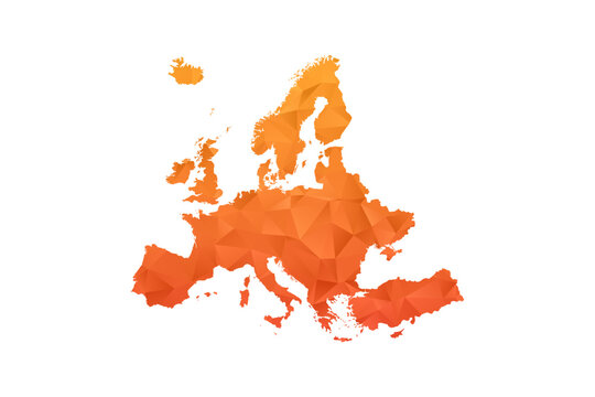 Europe Map - Polygon Style Vector Illustration in Orange Gradient, Low Poly Geometric Design, Isolated on White Background for Infographics and Education.