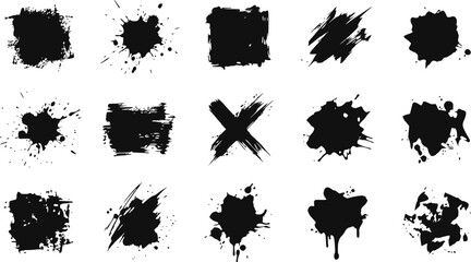 Collection of black ink splatters and grunge brush © zisun
