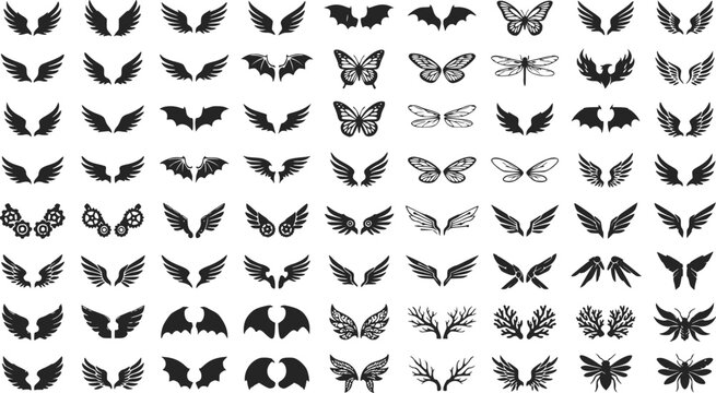 Collection of various stylized wings insect mechanical