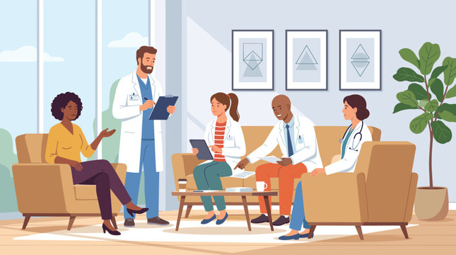Professional Medical Team Collaborative Meeting and Healthcare Consultation in a Modern Clinic Setting