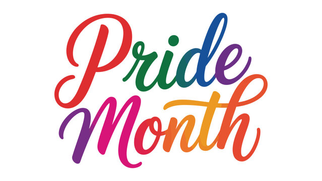 pride month colorful handwritten typography illustration celebrating lgbtq diversity, equality, inclusion, love, acceptance and rainbow community awareness worldwide