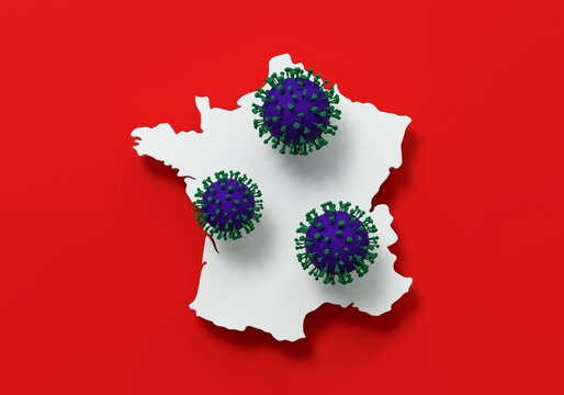 virus plac&eacute;s devant une carte de France sur fond rouge