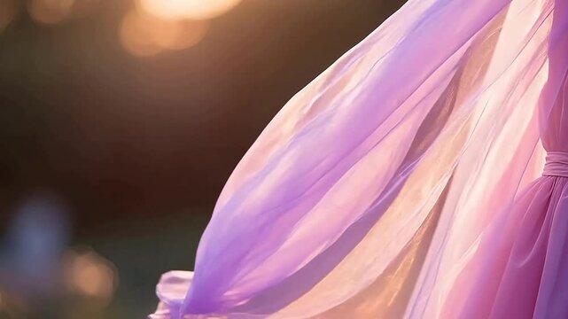 Woman in lavender dress with flowing skirt
