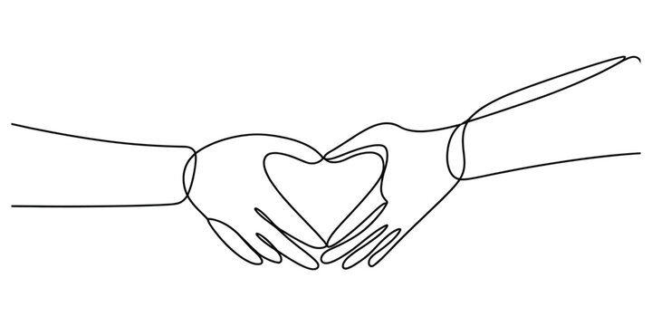 Two hands forming a heart shape in continuous single line drawing art