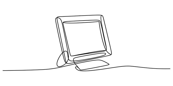 Continuous single line drawing of an old vintage computer monitor