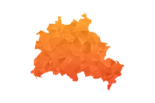 Berlin Map - Polygon Style Vector Illustration in Orange Gradient, Low Poly Geometric Design, Isolated on White Background for Infographics and Education.