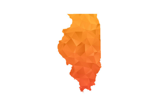 Illinois Map - Polygon Style Vector Illustration in Orange Gradient, Low Poly Geometric Design, Isolated on White Background for Infographics and Education.