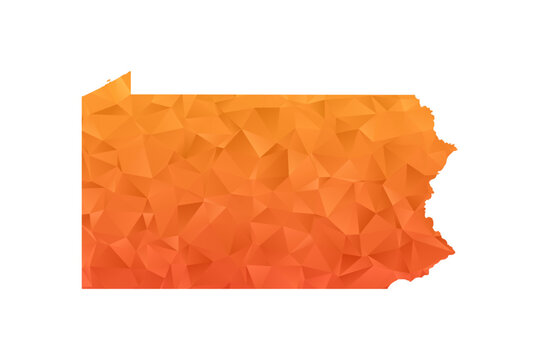Pennsylvania Map - Polygon Style Vector Illustration in Orange Gradient, Low Poly Geometric Design, Isolated on White Background for Infographics and Education.