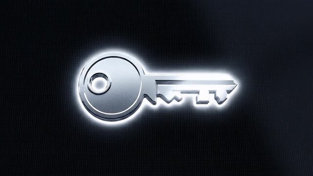 A crisp, clear key icon is displayed prominently on a minimalist digital screen interface, seamlessly looping.