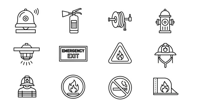 Fire Safety Icons Collection Vector Illustration.