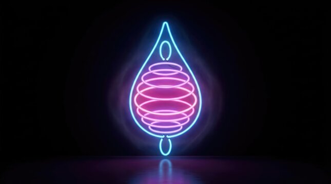 Neon drop shaped lamp with pink and blue glowing coils
