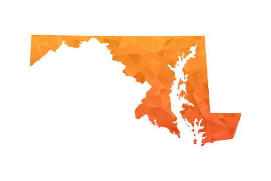Maryland Map - Polygon Style Vector Illustration in Orange Gradient, Low Poly Geometric Design, Isolated on White Background for Infographics and Education.