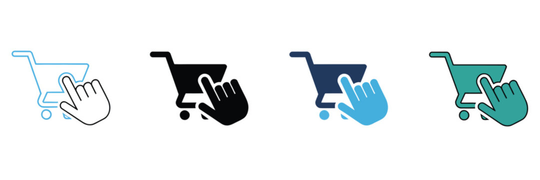 Pointer and cursor shopping basket symbol vector illustration featuring online retail navigation graphics, digital purchase icons, and modern interface elements