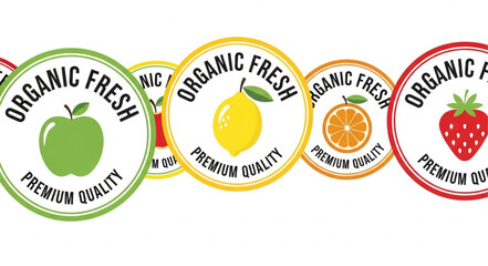 Organic Fresh Premium Quality Fruit Labels Collection. © Pia