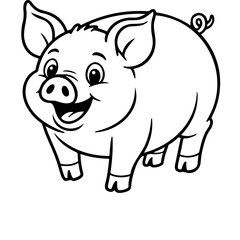 Cute cartoon pig character isolated on transparent background for kids coloring book page art design. © PNG PHOTO