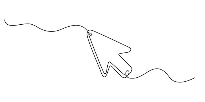 Video continuous one line of cursor arrow on white background. Animated continuous one line drawing of a cursor arrow. 4k animation video, Cursor. Mouse, pointer, click, button, website, user. Compute