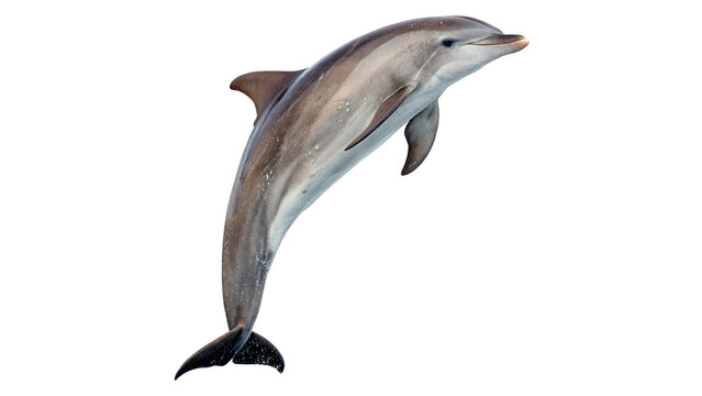 Beautiful grey dolphin jumping for marine wildlife nature ocean ecosystem and aquatic animal education isolated on transparent background