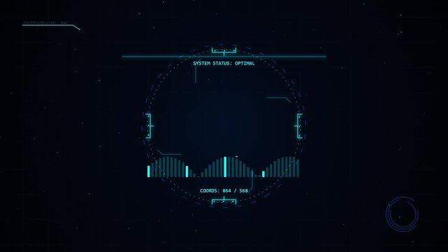 Futuristic digital interface HUD scanning target with audio frequency bars
