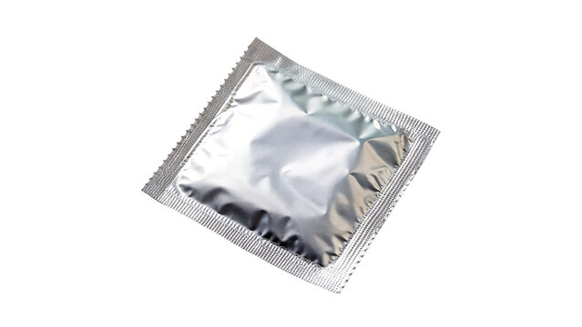 square foil condom wrapper metallic silver isolated on transparent background