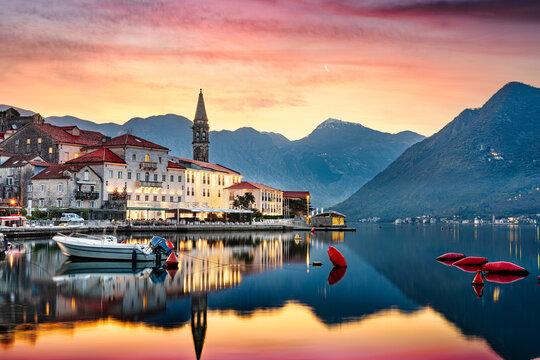 Perast, Montenegro Historic Townscape at Dawn