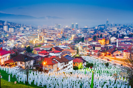 Sarajevo, Bosnia and Herzegovina Downtown Skyline at Blue Hour