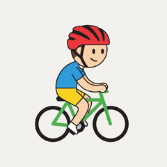 Fototapeta premium Cartoon boy riding a bicycle wearing a helmet.